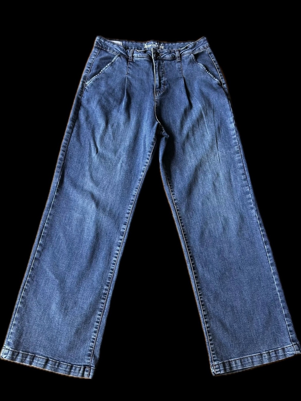Women's high rise Wide-Leg Blue Denim Jeans with pleats